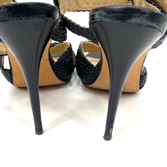 💕SALE💕 DVF Diane Von Furstenberg Black Leather Basketweave Heels - Picture 5 of 8